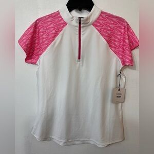 BELYN KEY WOMEN'S RAGLAN SHORT SLEEVE GOLF POLO TOP SMALL WHITE NEW NWT